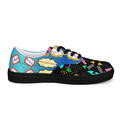 Men's retro lace-up canvas sneakers with 80s pop art design by Hipyfi – colorful vintage streetwear shoes black-right-outside-2