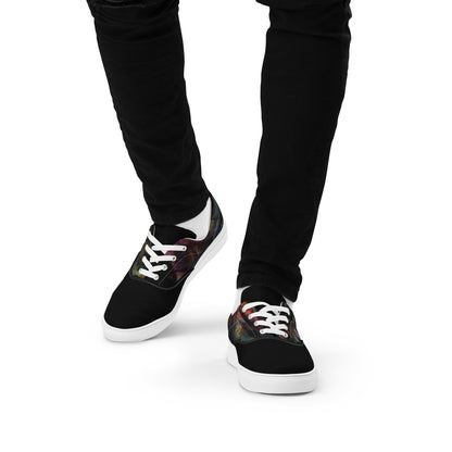Hipyfi Men's Chromatic Dreams Artistic Lace-Up Sneakers with abstract multicolor streetwear design on white or black canvas soles. white-front-6