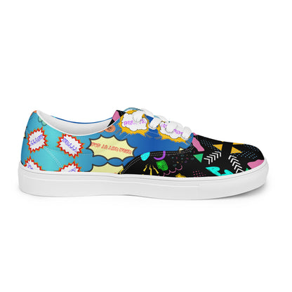 Men's retro lace-up canvas sneakers with 80s pop art design by Hipyfi – colorful vintage streetwear shoes white-right-outside-2