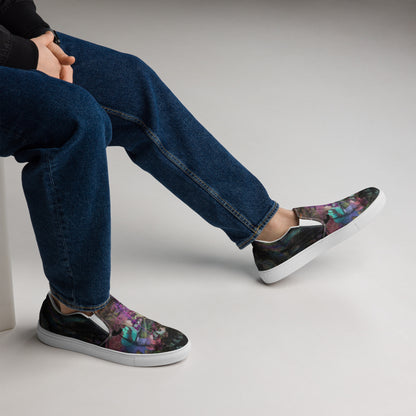 Hipyfi Chromatic Dreams men’s slip-on shoes with vibrant abstract art brushstroke print – urban street style canvas footwear. white-right
