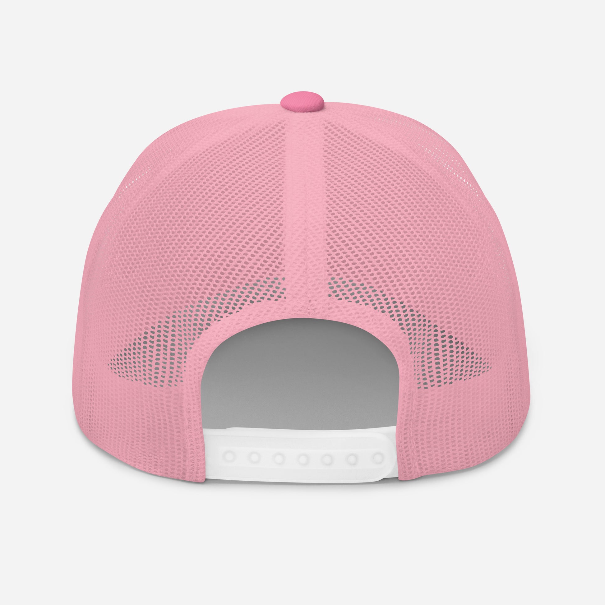 Pink retro trucker hat with mesh back and Hipyfi logo, adjustable snapback cap for men and women. Back-2