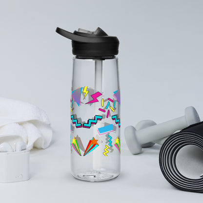 Hipyfi 80s Retro Sports Water Bottle in Oxford Blue with colorful pop art design, BPA-free and reusable clear-back