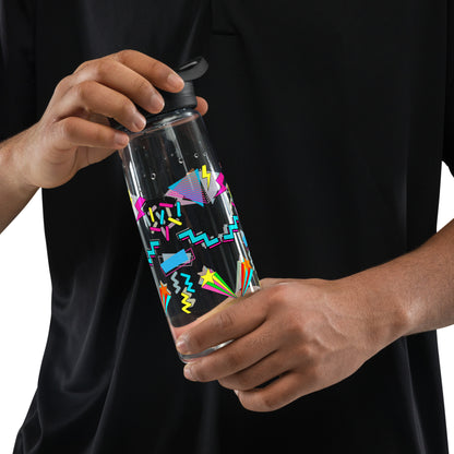 Hipyfi 80s Retro Sports Water Bottle in Oxford Blue with colorful pop art design, BPA-free and reusable clear-front-2