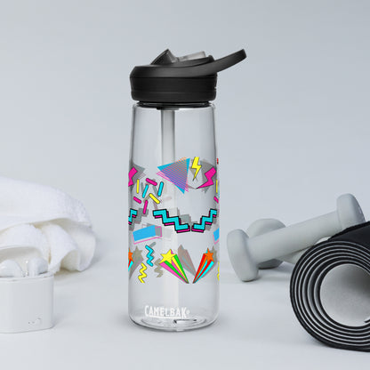 Hipyfi 80s Retro Sports Water Bottle in Oxford Blue with colorful pop art design, BPA-free and reusable clear-front