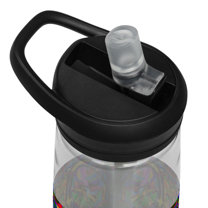 Neon Mythos sports water bottle with abstract multicolor design by Hipyfi Clothes & Design – BPA-free, eco-friendly gym hydration bottle clear-product-details