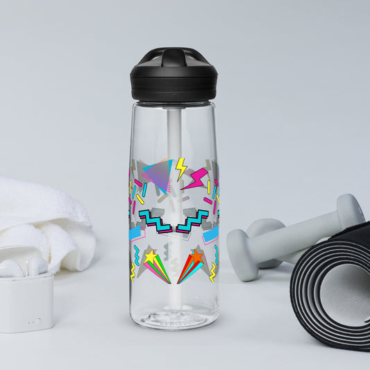 Hipyfi 80s Retro Sports Water Bottle in Oxford Blue with colorful pop art design, BPA-free and reusable clear-right