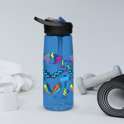 Hipyfi 80s Retro Sports Water Bottle in Oxford Blue with colorful pop art design, BPA-free and reusable oxford-blue-back
