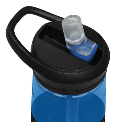 Abstract art sports water bottle with vibrant brushstrokes, crafted from 50% recycled plastic. Spill-proof lid, ergonomic handle. Eco-friendly, design by Hipyfi Clothes & Design. oxford-blue-product-details