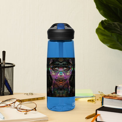 Abstract art sports water bottle with vibrant brushstrokes, crafted from 50% recycled plastic. Spill-proof lid, ergonomic handle. Eco-friendly, design by Hipyfi Clothes & Design. oxford-blue-right-4