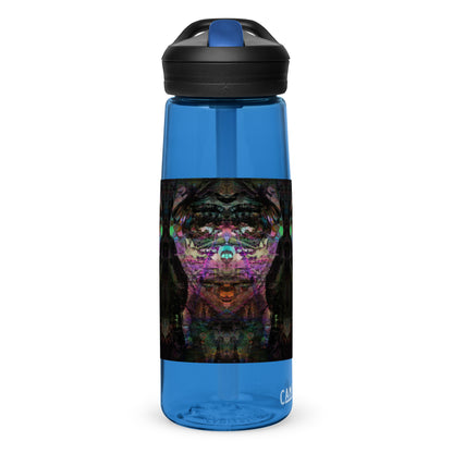 Abstract art sports water bottle with vibrant brushstrokes, crafted from 50% recycled plastic. Spill-proof lid, ergonomic handle. Eco-friendly, design by Hipyfi Clothes & Design. oxford-blue-right-2
