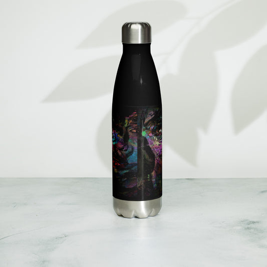 Hipyfi Chromatic Dreams stainless steel water bottle with vibrant abstract art design, insulated and leak-proof. black-17-oz-back-3