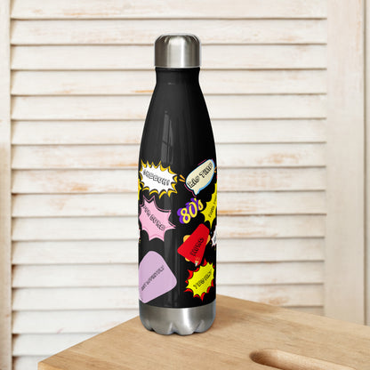 Hipyfi Retro Pop Art Stainless Steel Water Bottle with 1980s comic design and colorful vintage pattern 17-oz-back
