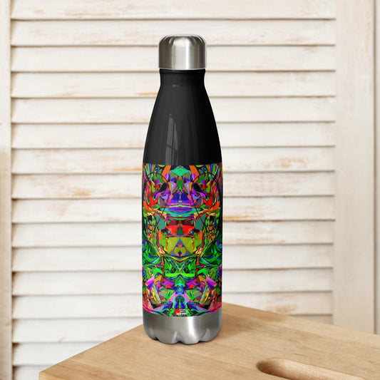 Neon Mythos stainless steel water bottle with vibrant abstract street art design and glossy finish by Hipyfi Clothes & Design black-17-oz-Front