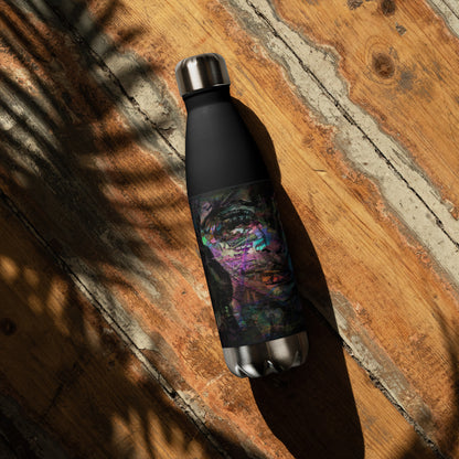Hipyfi Chromatic Dreams stainless steel water bottle with vibrant abstract art design, insulated and leak-proof. black-17-oz-left-3