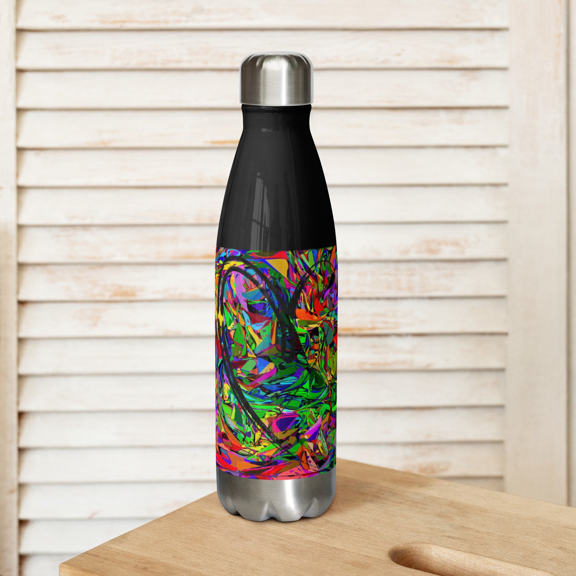 Neon Mythos stainless steel water bottle with vibrant abstract street art design and glossy finish by Hipyfi Clothes & Design black-17-oz-Right