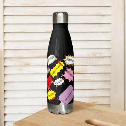 Hipyfi Retro Pop Art Stainless Steel Water Bottle with 1980s comic design and colorful vintage pattern 17-oz-right