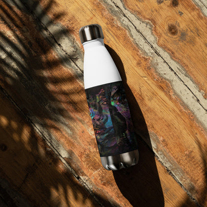Hipyfi Chromatic Dreams stainless steel water bottle with vibrant abstract art design, insulated and leak-proof. white-17-oz-back