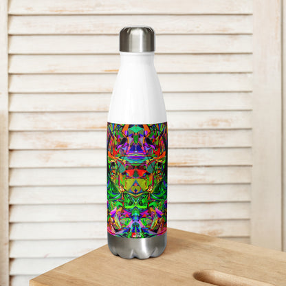 Neon Mythos stainless steel water bottle with vibrant abstract street art design and glossy finish by Hipyfi Clothes & Design white-17-oz-Front