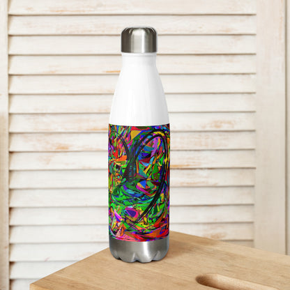 Neon Mythos stainless steel water bottle with vibrant abstract street art design and glossy finish by Hipyfi Clothes & Design white-17-oz-Left