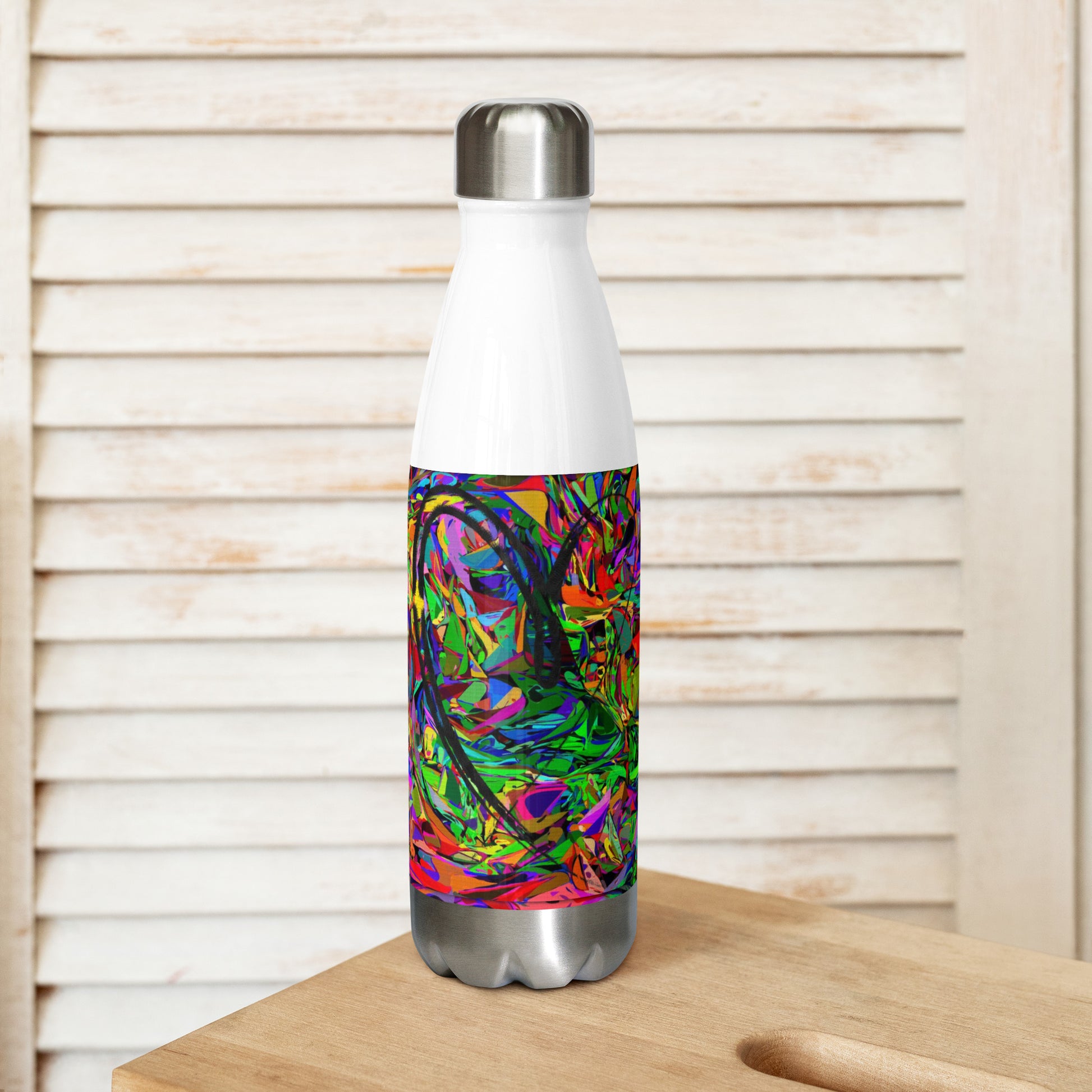 Neon Mythos stainless steel water bottle with vibrant abstract street art design and glossy finish by Hipyfi Clothes & Design white-17-oz-Right