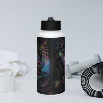 Hipyfi Chromatic Dreams water bottle featuring abstract art in on insulated stainless steel with leak-proof straw lid. front