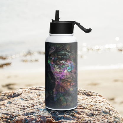 Hipyfi Chromatic Dreams water bottle featuring abstract art in on insulated stainless steel with leak-proof straw lid. left-2