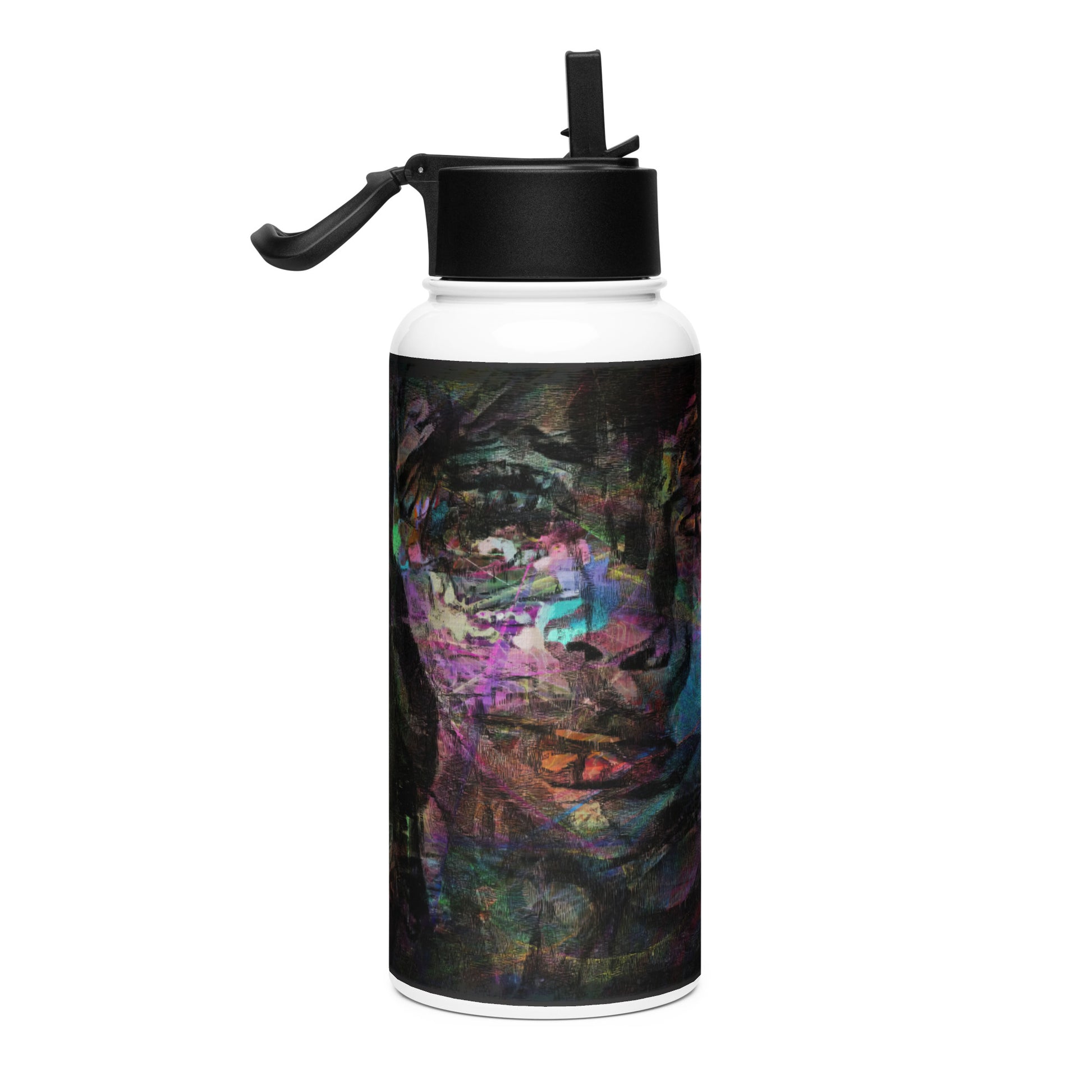 Hipyfi Chromatic Dreams water bottle featuring abstract art in on insulated stainless steel with leak-proof straw lid. right