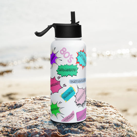 Hipyfi 80s Retro Pop Art Stainless Steel Water Bottle with Straw Lid – Vintage Comic Style Design right