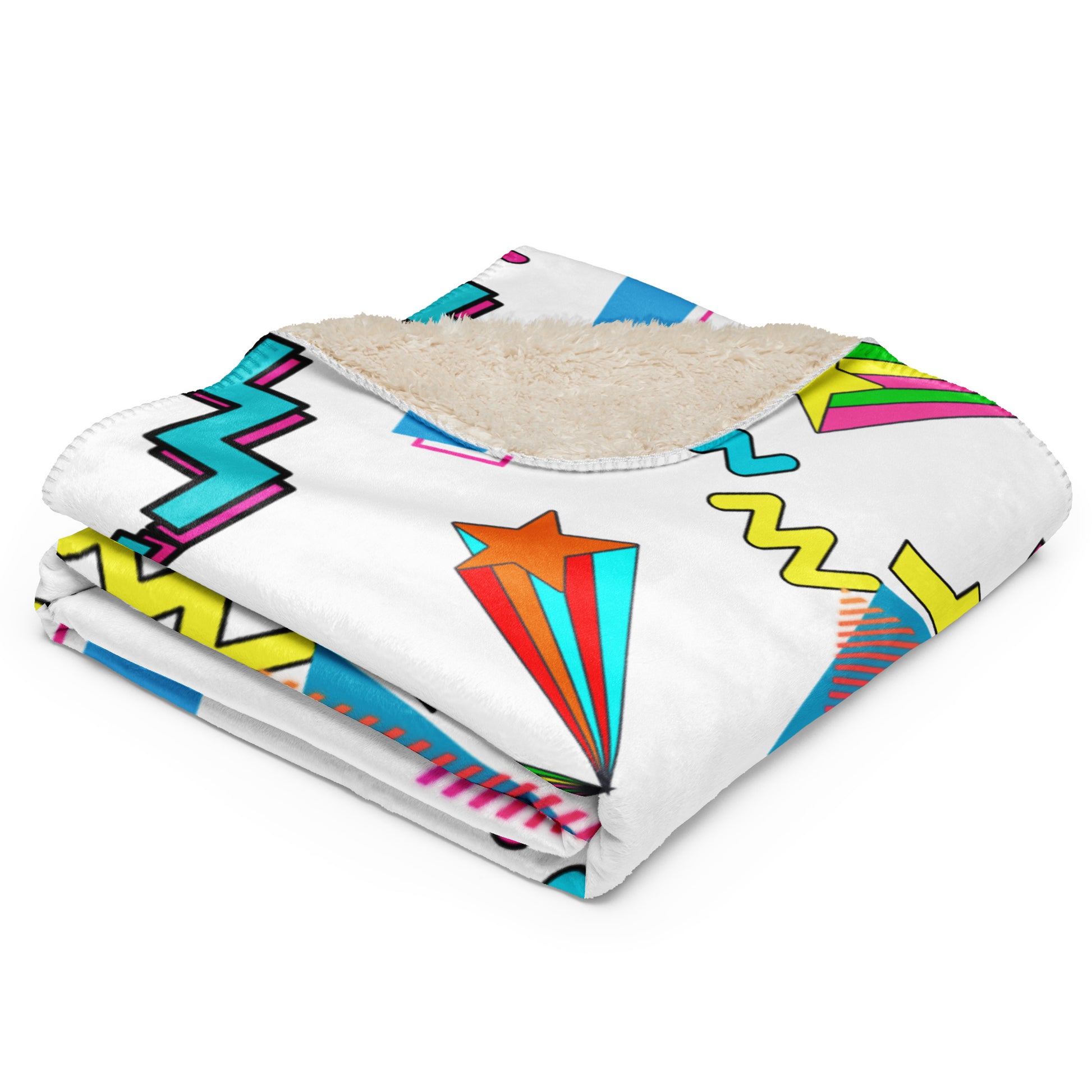 80s retro pop art Sherpa fleece throw blanket with geometric design by Hipyfi Clothes & Design 37x57-front-7