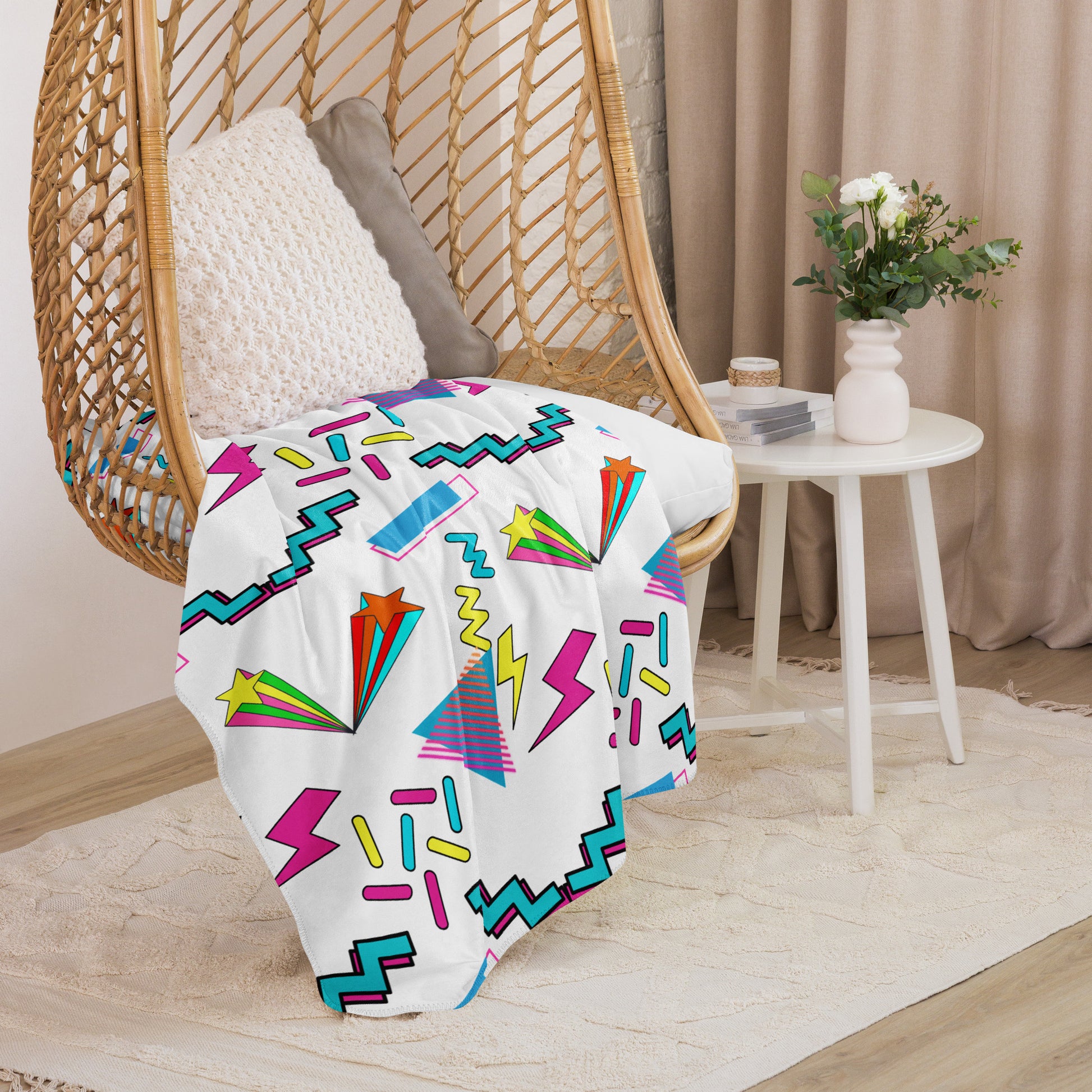 80s retro pop art Sherpa fleece throw blanket with geometric design by Hipyfi Clothes & Design 37x57-front-6