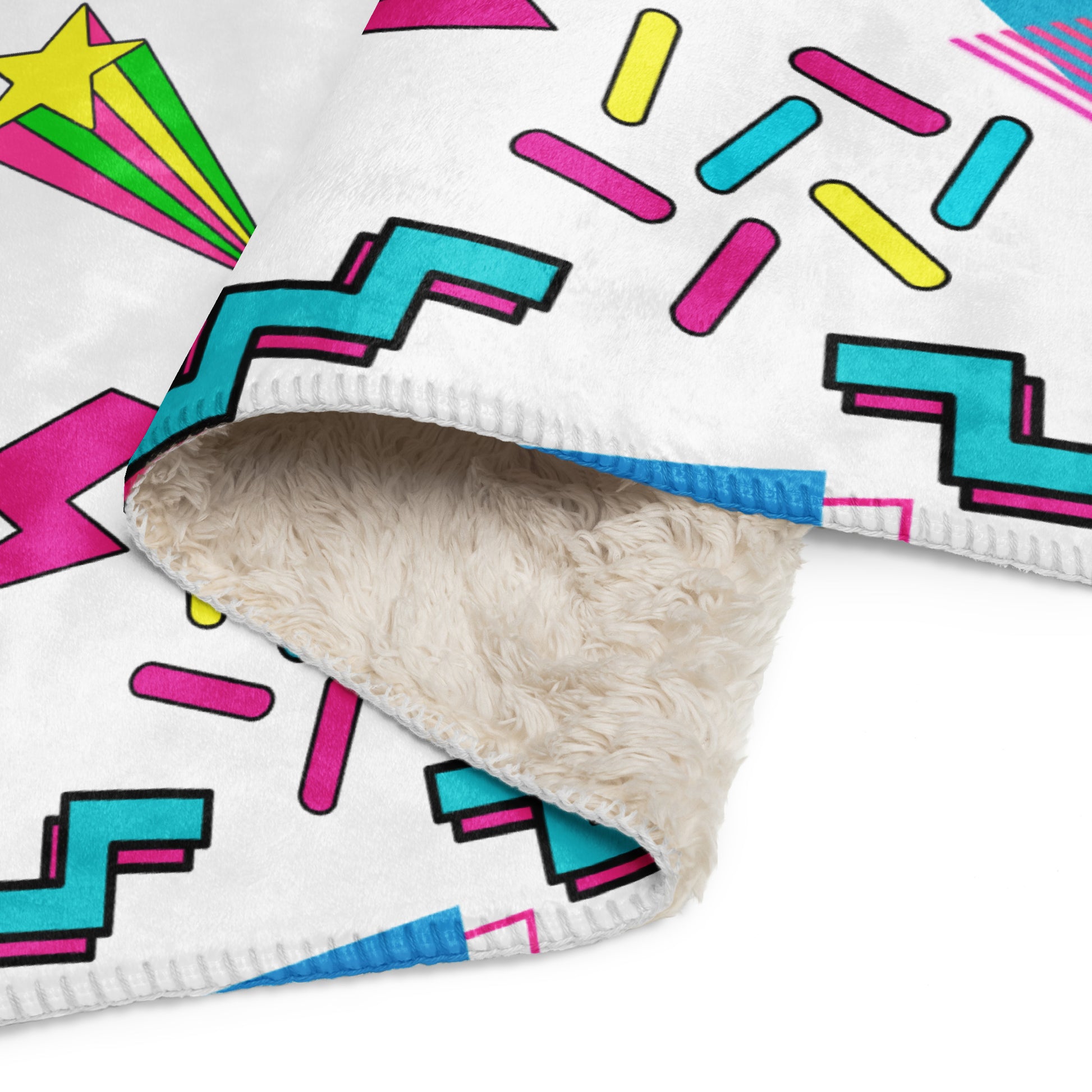80s retro pop art Sherpa fleece throw blanket with geometric design by Hipyfi Clothes & Design product-details-2