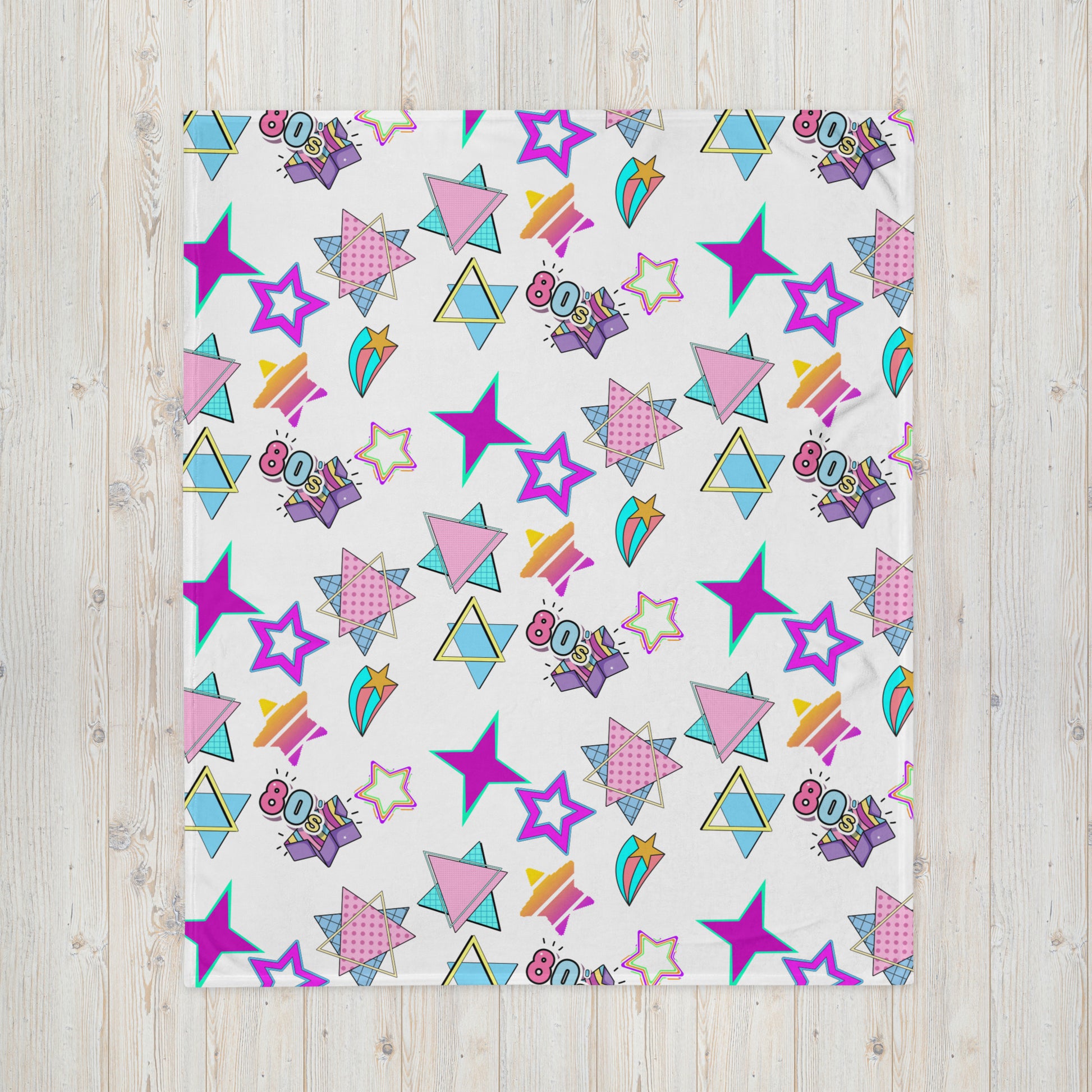 Hipyfi Retro Throw Blanket with 1980s geometric stars and Memphis design in vibrant neon colors 50x60-front-2