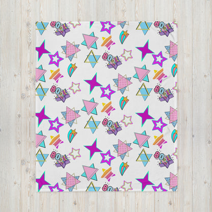 Hipyfi Retro Throw Blanket with 1980s geometric stars and Memphis design in vibrant neon colors 50x60-front-2