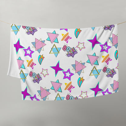 Hipyfi Retro Throw Blanket with 1980s geometric stars and Memphis design in vibrant neon colors 50x60-front