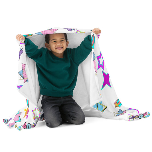 Hipyfi Retro Throw Blanket with 1980s geometric stars and Memphis design in vibrant neon colors 50x60-front-4