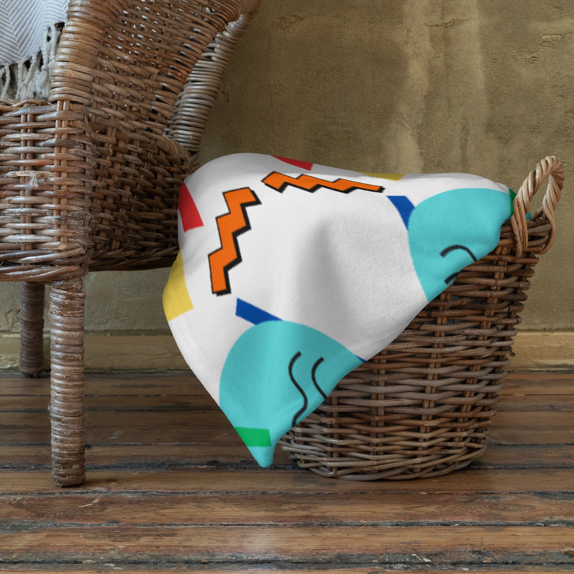 Retro pop geometric throw blanket with colorful 80s Memphis design by Hipyfi Clothes & Design 50x60-lifestyle-3