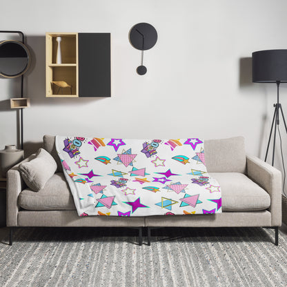 Hipyfi Retro Throw Blanket with 1980s geometric stars and Memphis design in vibrant neon colors 50x60-lifestyle-3