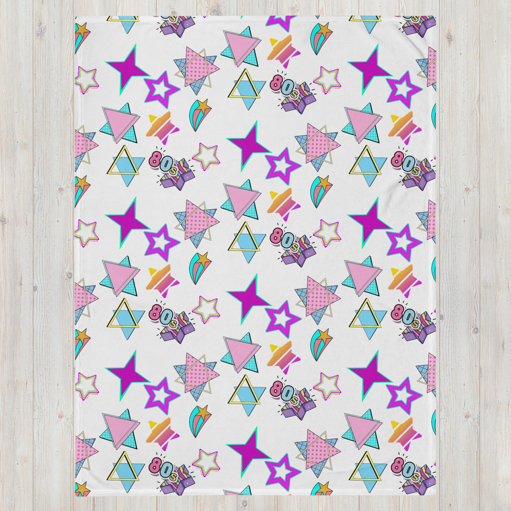 Hipyfi Retro Throw Blanket with 1980s geometric stars and Memphis design in vibrant neon colors 60x80-front