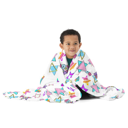 Hipyfi Retro Throw Blanket with 1980s geometric stars and Memphis design in vibrant neon colors 60x80-front-2