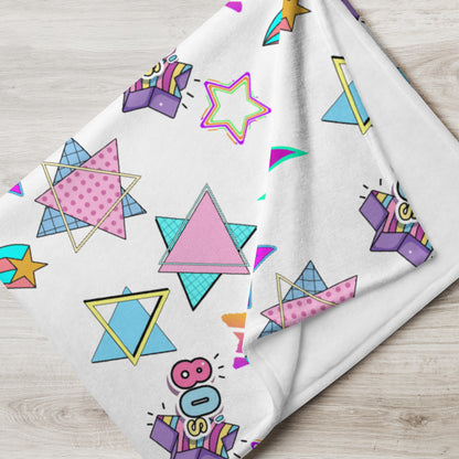 Hipyfi Retro Throw Blanket with 1980s geometric stars and Memphis design in vibrant neon colors 60x80-lifestyle