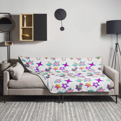 Hipyfi Retro Throw Blanket with 1980s geometric stars and Memphis design in vibrant neon colors 60x80-lifestyle-4