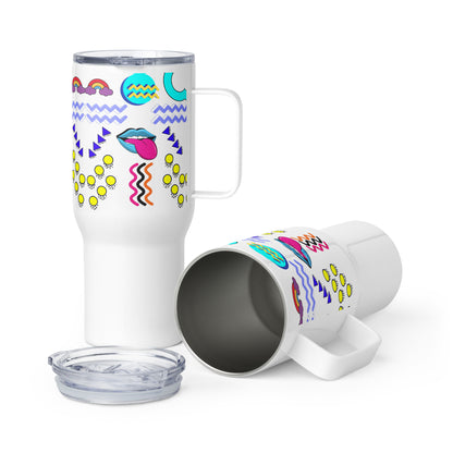 Retro 80s neon pop art travel mug with handle – insulated stainless steel drinkware by Hipyfi 25-oz-front-5