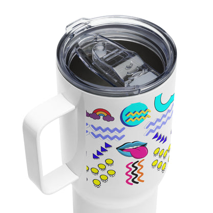 Retro 80s neon pop art travel mug with handle – insulated stainless steel drinkware by Hipyfi 25-oz-product-details