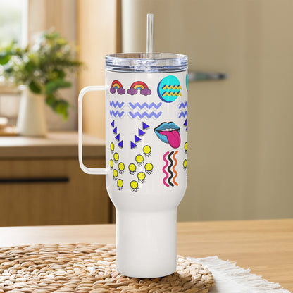 Retro 80s neon pop art travel mug with handle – insulated stainless steel drinkware by Hipyfi 40-oz-right