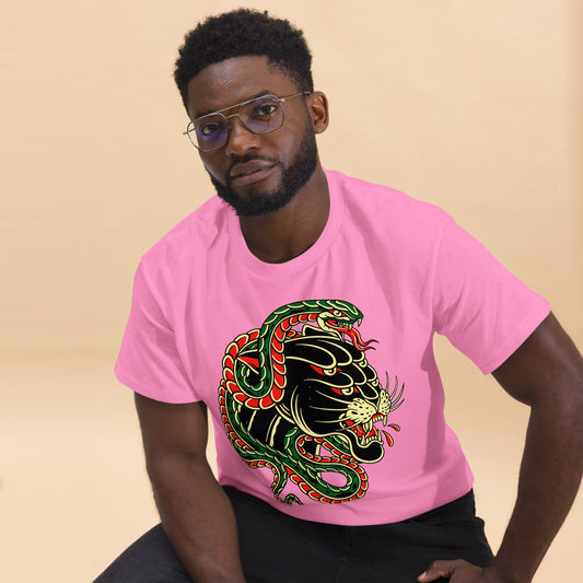 Hipyfi Panther & Snake Graphic Unisex T-Shirt - Bold design on classic fit streetwear tee. azalea-front