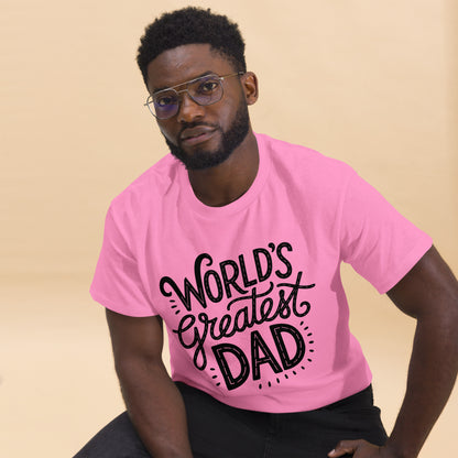 World’s Greatest Dad T-Shirt – Unisex black and white graphic tee with bold typography, perfect Father’s Day gift by Hipyfi Clothes & Design. azalea-front