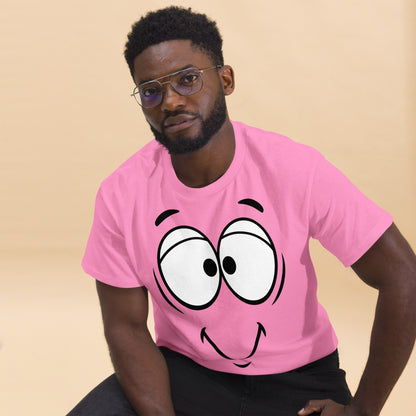 Unisex minimalist cartoon face t-shirt with bold black line art and playful smile – Hipyfi Clothes & Design. azalea-front-2