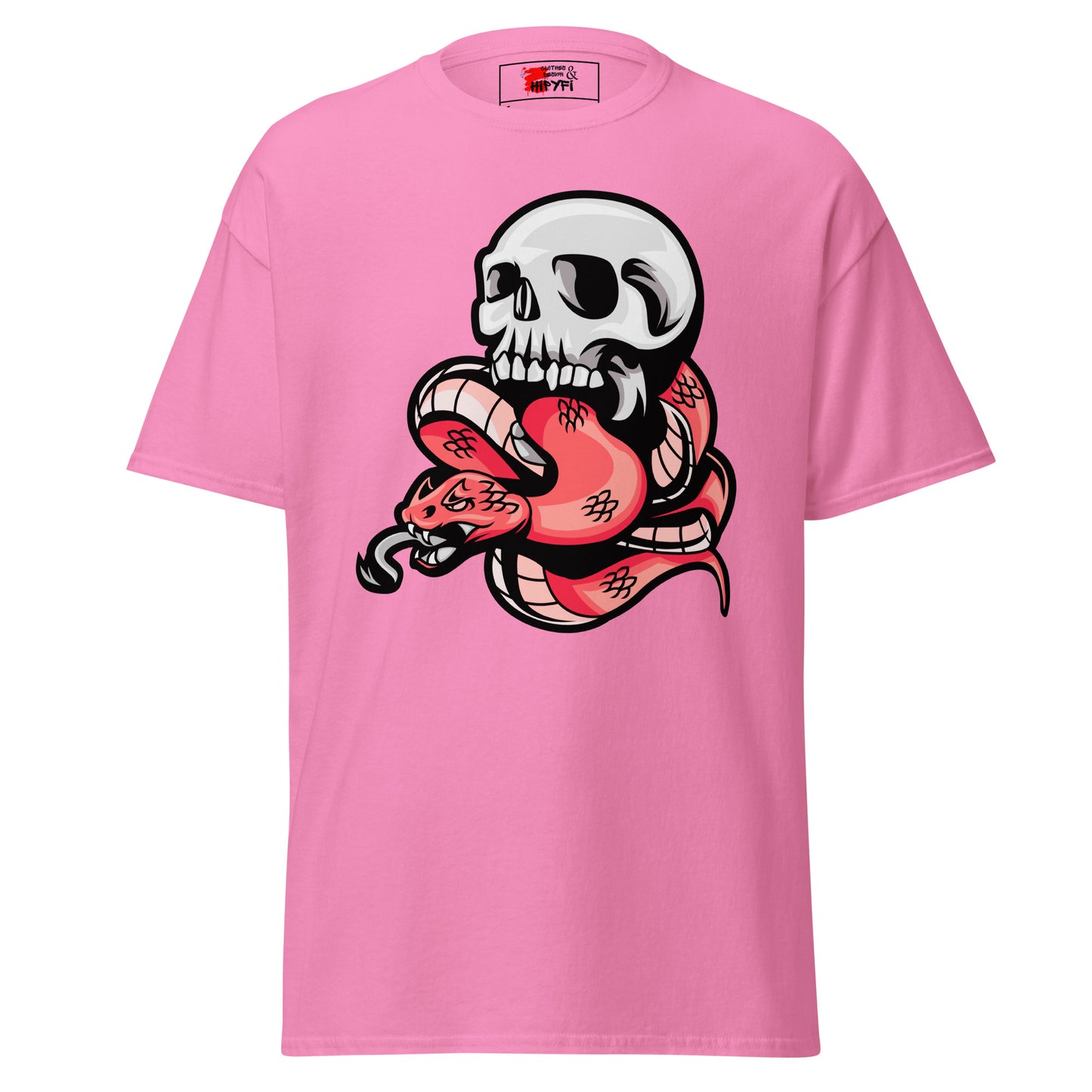 Hipyfi Bold Skull & Snake Unisex T-shirt with tattoo-inspired skull and serpent graphic, perfect for streetwear and punk rock style. azalea-front-3