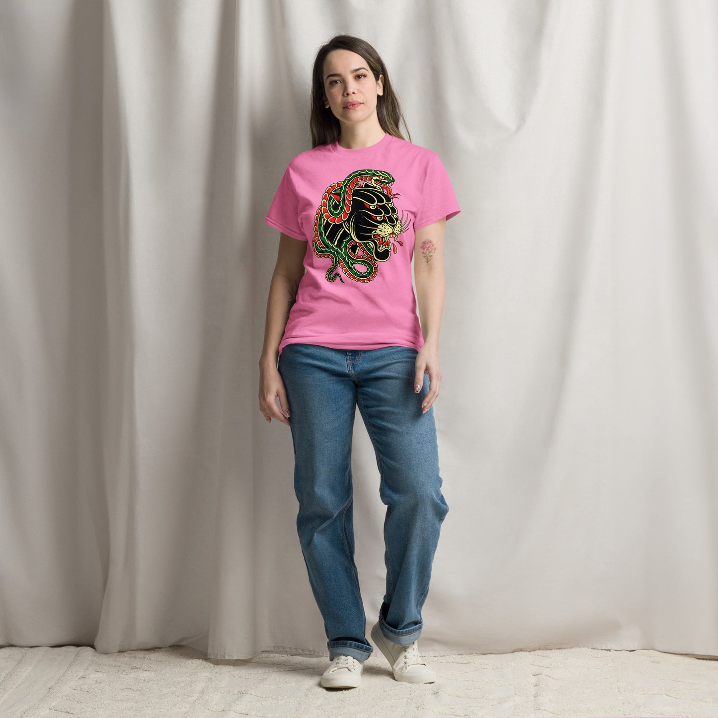 Hipyfi Panther & Snake Graphic Unisex T-Shirt - Bold design on classic fit streetwear tee. azalea-front-2