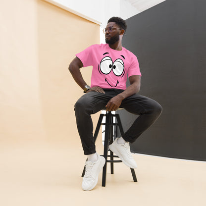 Unisex minimalist cartoon face t-shirt with bold black line art and playful smile – Hipyfi Clothes & Design. azalea-front